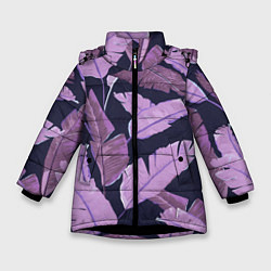 Куртка зимняя для девочки Tropical leaves 4 purple, цвет: 3D-черный