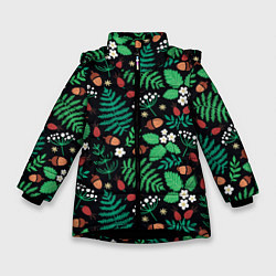 Куртка зимняя для девочки Forest leaves, цвет: 3D-черный