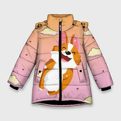 Куртка зимняя для девочки Милый корги, цвет: 3D-черный