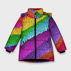 Зимняя куртка для девочки Яркая мозаика радуга диагональ