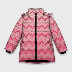 Куртка зимняя для девочки Узор милые сердца зигзагами, цвет: 3D-черный