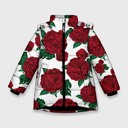 Куртка зимняя для девочки Винтажные розы, цвет: 3D-черный