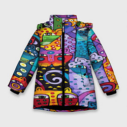 Куртка зимняя для девочки КОТЯТА ЖИВОПИСЬ, цвет: 3D-черный