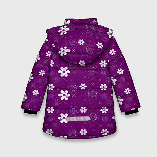 Зимняя куртка для девочки Узор цветы на фиолетовом фоне / 3D-Черный – фото 2
