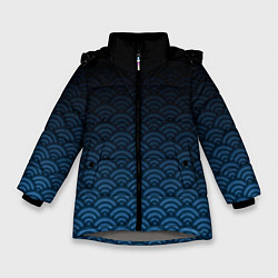 Зимняя куртка для девочки Узор круги темный синий