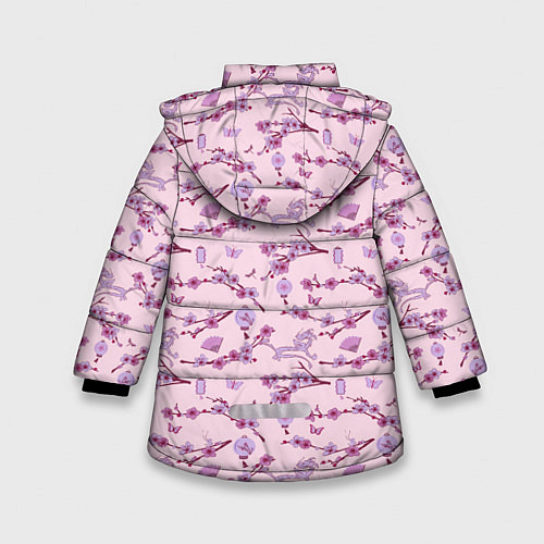 Зимняя куртка для девочки Mulan Flowers Pattern / 3D-Черный – фото 2