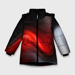 Куртка зимняя для девочки BLACK RED WAVES АБСТРАКЦИЯ, цвет: 3D-черный