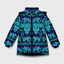 Куртка зимняя для девочки Слоны Узоры, цвет: 3D-черный