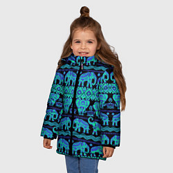 Куртка зимняя для девочки Слоны Узоры, цвет: 3D-черный — фото 2