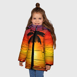 Куртка зимняя для девочки ТРОПИЧЕСКИЕ ПАЛЬМЫ, цвет: 3D-черный — фото 2