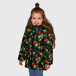 Куртка зимняя для девочки Цветочный сад, цвет: 3D-черный — фото 2