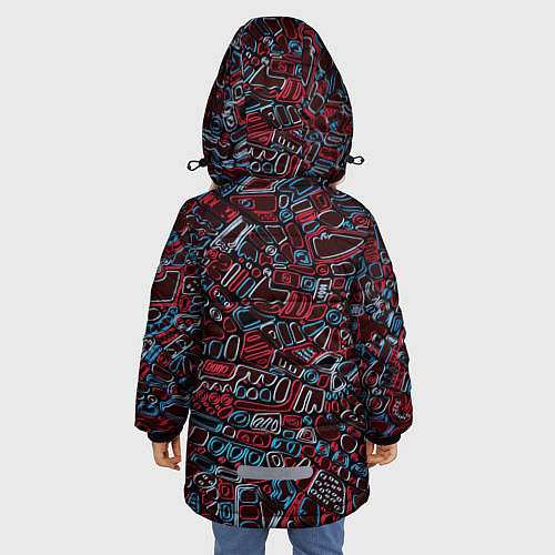 Зимняя куртка для девочки Абстракция Неони / 3D-Красный – фото 4