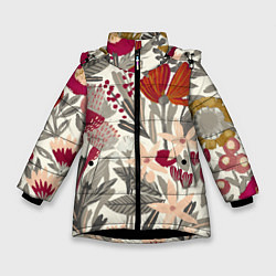 Куртка зимняя для девочки Полевые цветы, цвет: 3D-черный