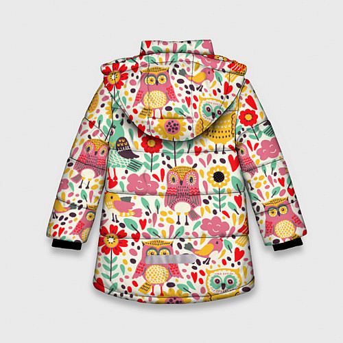 Зимняя куртка для девочки Красочные совы и цветы / 3D-Черный – фото 2