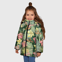 Куртка зимняя для девочки Тропические растения и цветы, цвет: 3D-красный — фото 2