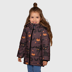 Куртка зимняя для девочки Хэллоуиновский кот, цвет: 3D-черный — фото 2