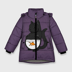 Куртка зимняя для девочки Довольный кот, цвет: 3D-светло-серый