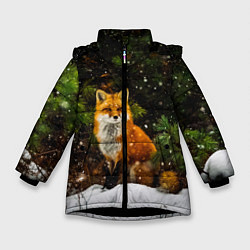 Куртка зимняя для девочки Лиса и снег, цвет: 3D-черный