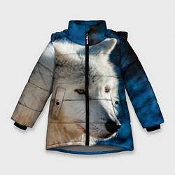 Зимняя куртка для девочки Волк на черном фоне