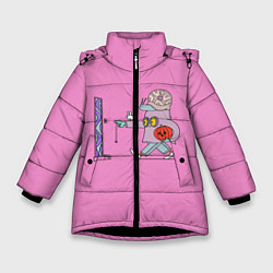 Куртка зимняя для девочки Звонок в дверь, цвет: 3D-черный