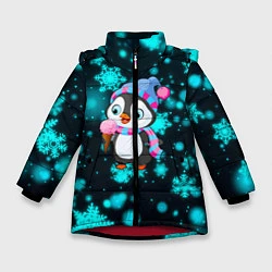 Куртка зимняя для девочки Новогодний пингвин, цвет: 3D-красный