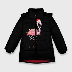 Куртка зимняя для девочки Новогодний Фламинго, цвет: 3D-красный