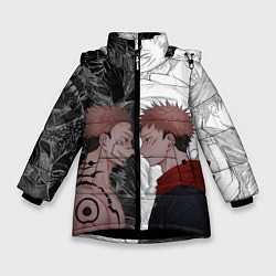 Куртка зимняя для девочки Jujutsu Kaisen Сукуна х Юдзи, цвет: 3D-черный