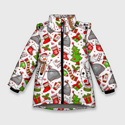 Куртка зимняя для девочки Новогодний фон, цвет: 3D-светло-серый