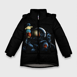 Куртка зимняя для девочки Астронавт мороженкой, цвет: 3D-светло-серый