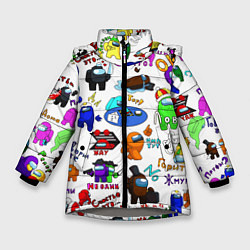 Куртка зимняя для девочки AMONG US STICKERBOMBING, цвет: 3D-светло-серый