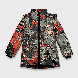 Зимняя куртка для девочки Самурай Якудза, драконы