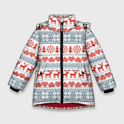 Зимняя куртка для девочки Новогодний пиксельный узор