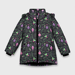 Куртка зимняя для девочки Новый Год, цвет: 3D-черный
