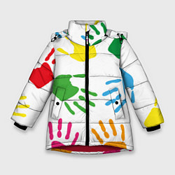 Зимняя куртка для девочки Цветные ладошки - Детский узор