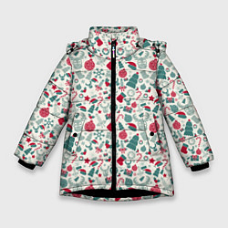 Куртка зимняя для девочки Новогодняя Символика, цвет: 3D-черный