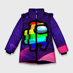 Куртка зимняя для девочки AMONG US - RAINBOW SPACE, цвет: 3D-черный