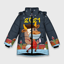 Куртка зимняя для девочки Коронавирусный Новый Год, цвет: 3D-черный
