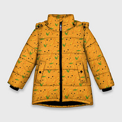 Куртка зимняя для девочки Мандарины к новому году, цвет: 3D-черный