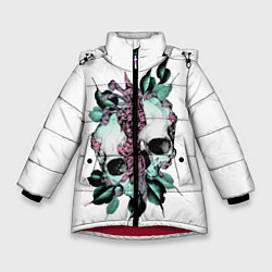 Зимняя куртка для девочки Череп с японскими цветами