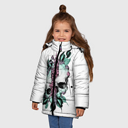 Куртка зимняя для девочки Череп с японскими цветами, цвет: 3D-красный — фото 2