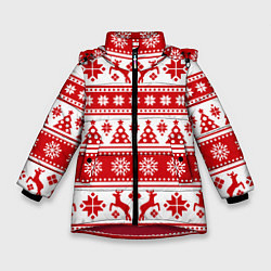 Зимняя куртка для девочки Новый Год Олени и снежинки