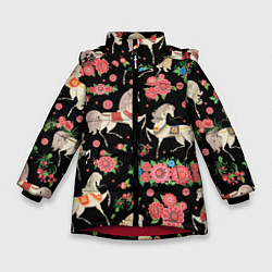Зимняя куртка для девочки Лошади и цветы