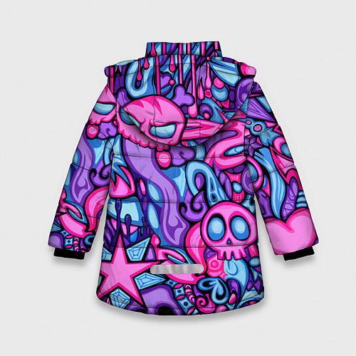 Зимняя куртка для девочки Граффити монстры / 3D-Черный – фото 2