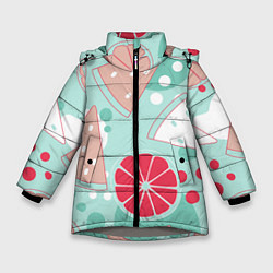 Куртка зимняя для девочки Арбузно-цитрусовый узор, цвет: 3D-светло-серый