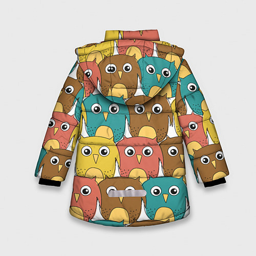 Зимняя куртка для девочки Разноцветные совы / 3D-Черный – фото 2