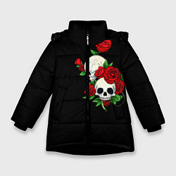 Куртка зимняя для девочки Roses Skulls, цвет: 3D-черный