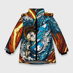Куртка зимняя для девочки Танджиро Камадо Клинок демонов, цвет: 3D-светло-серый