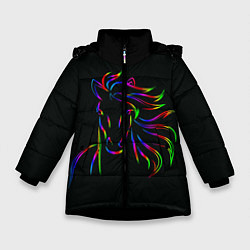 Куртка зимняя для девочки Лошадка, цвет: 3D-черный
