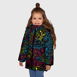 Куртка зимняя для девочки КОСМИЧЕСКИЙ НЕОН, цвет: 3D-черный — фото 2