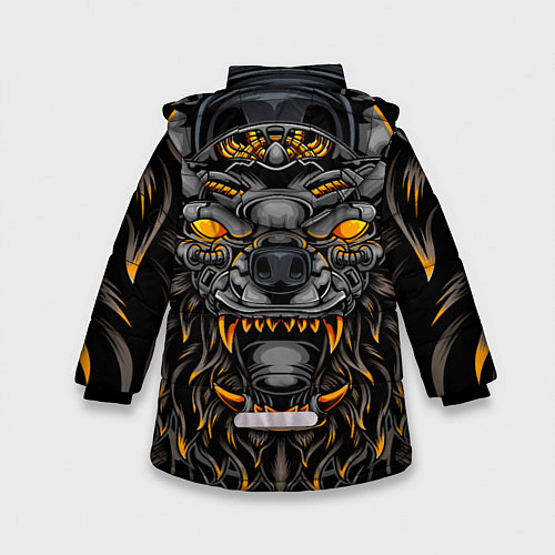 Зимняя куртка для девочки Хищный лев киборг / 3D-Черный – фото 2